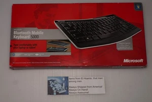 Microsoft Bluetooth Mobile Keyboard 5000 Black/White Tested Working Box Book - Afbeelding 1 van 8