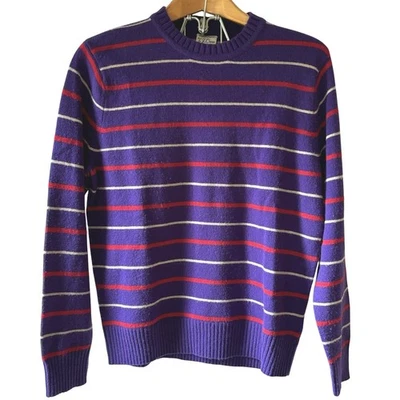 J. Suéter Crew Para Hombre Mediano Mezcla Lana Merino Cuello Redondo Rayas Púrpura Foto 1 de 4