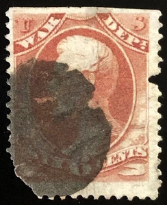 US 1879 #O117 Rose Red 6c War Dept Official Stamp Cork Cancel Faults Used - Picture 1 of 3