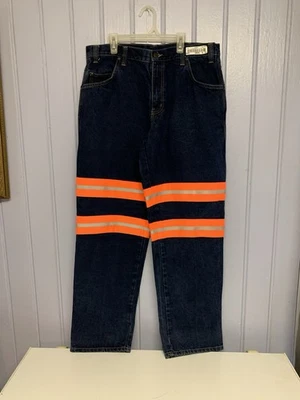 Cintas Hi Vis Reflective Jeans Denim 34x32 Enhanced Visibility Stripe Work. - Image 1 of 4