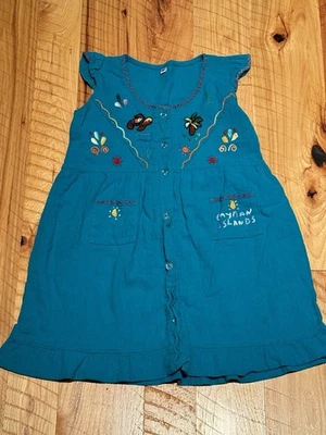 Blue Linen Cayman Islands Girls Embroidered Dress - Size 6 - Image 1 of 4