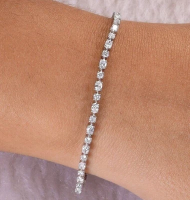Теннисный браслет 3 карата с натуральными круглыми и овальными бриллиантами свадебный подарок белое золото 14 карат - Изображение 1 из 4