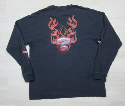 Vintage NIKE Long Sleeve T Shirt Size (XL) Youth Rare Y2K Flames Fire Logo Black - Image 1 of 4