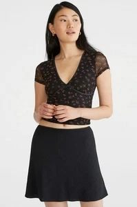 Aeropostale Gr. XL Blumen schwarz Netz V-Ausschnitt Crop Top Boho Sommer Strand Date Y2K - Bild 1 von 8