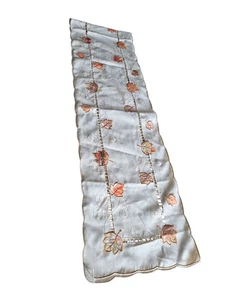 Vintage Fall Embroidered With Leafs Table Runner 86x12in Approx - Picture 1 of 6