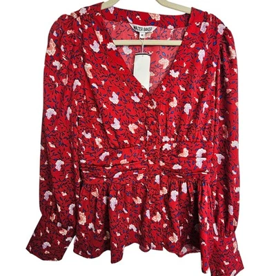 Blusa Walter Baker Mujer Flor de Manzano Floral Clara Botón Acanalado Talla M Roja Foto 1 de 4