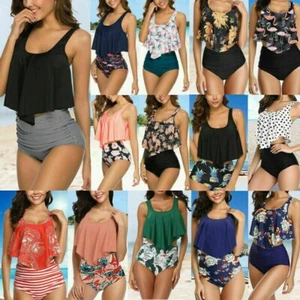 Lady Ruffle High Waist Tankini Bikini Set Swimsuit Beach Swimwear Bathing Suit( - Picture 1 of 28