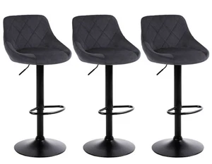 3 X BLACK Velvet Bar stools , set of 3,, Matt Black Metal - Picture 1 of 9