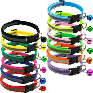 Cat Collar Softweave Soft Weave Elasticated Reflective Metal Buckle & Bell ❥ - Picture 1 of 26