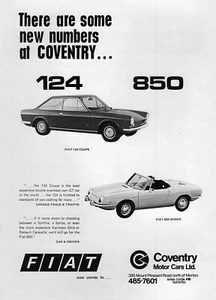 1970 Fiat 124 Coupe & 850 Spider "New Numbers" Original Rare Print Ad - Picture 1 of 1
