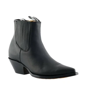 Herren Schleifer schwarz Mustang Leder Stiefel Slipper Cowboy Western Chelsea Knöchel - Bild 1 von 8