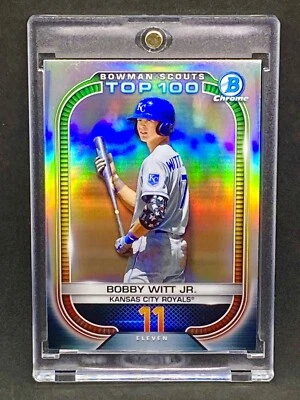 Bobby Witt JR RARO NOVATO RC REFRACTOR TARJETA DE INVERSIÓN BOWMAN CROMO REALE Foto 1 de 2