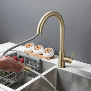 Deck Mount Brushed Gold Bathroom Basin Sink Brass Faucet Mixer Tap Single Hole - Picture 1 of 11