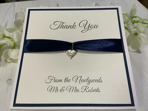 Thank You Cards - Flat Heart Charm - Pack of 5 - Navy - Other Colours Available - Picture 1 of 2