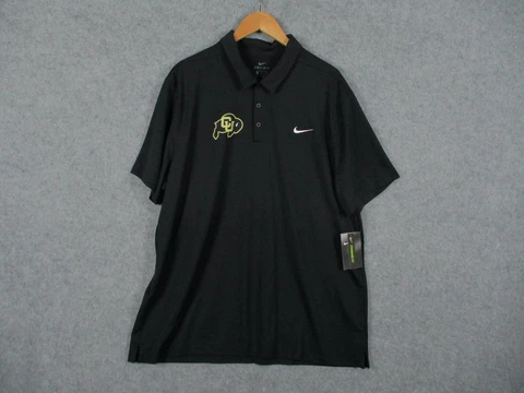 Colorado Buffaloes Polo Shirt Mens 2XL XXL Black Gold Buffs Dri Fit Swoosh Nike Cover