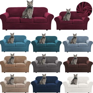 2/3 Sitz Stretch Samt Plüsch Sofabezug Schonbezug Couch Loveseat Bezüge Elastisch - Bild 1 von 36