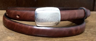 OLD NAVY Skinny Brown Italian Leather Belt Sz 26 1/2”Wide Plaque Buckle Made USA - Image 1 of 4