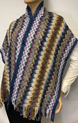 MISSONI Wave ZigZag Bufanda con Flecos en Multi Azul 32x180cm 3367 0003 NUEVO Foto 1 de 4