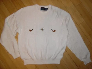 Savile Row Golf Classics Sweater White Cotton Embroidered Crew Vintage XL EC NR - Picture 1 of 4