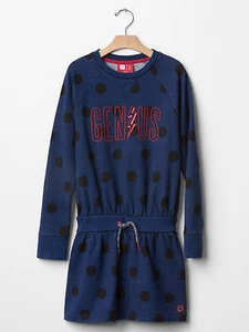 Gap Kids Girls Indigo Blue Polka Dot Tie Waist French Terry Cotton Dress XL 12 - Picture 1 of 3