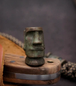 Bronze Easter Island Statue Moai Cord Beads Lanyard Paracord Knife Bead Pendant - Picture 1 of 11