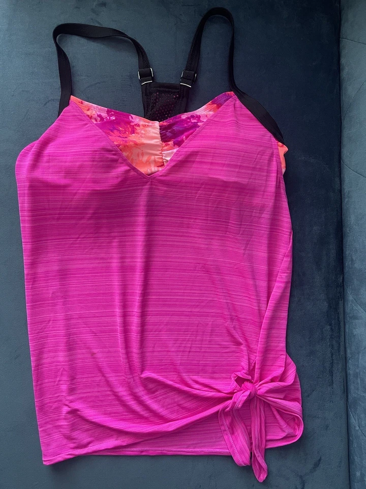 Maiô ZeroXposur Tankini TOP Tie Knot M rosa fúcsia biquíni regata em camadas FLAW - Imagem 1 de 4