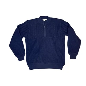 Vintage 80s 90s LL Bean Navy Wool Quarter Zip Cable Knit Sweater Men’s M - Picture 1 of 7