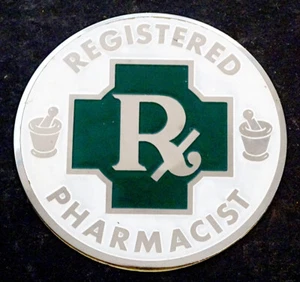 1950s Vintage RX REGISTERED PHARMACIST Metal Car Emblem LICENSE PLATE TAG TOPPER - Picture 1 of 3