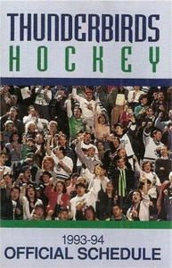 Calendario de bolsillo de hockey de ligas menores Seattle Thunderbirds 1993-94 - cerveza Budweiser - Imagen 1 de 2