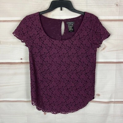 Blusa Talula Artizia Top Mujer XS Púrpura Encaje Manga Corta Cuello Redondo Forrada Foto 1 de 4