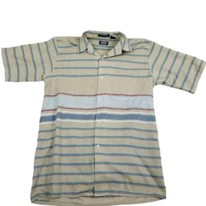Mens Knightsbridge Button Down 90's Brown and Blue Striped Collared Shirt Medium - Picture 1 of 8