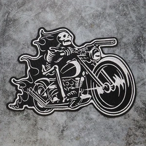 Large Biker Skull Iron On Patch Embroidered Applique for Vest Jacket Bag Black - Picture 1 of 2