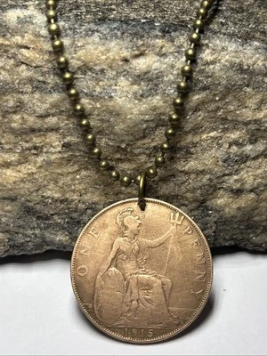 Colgante moneda Reino Unido Londres Británico 1915. Rey Jorge V - Antiguo. Gran regalo 🎁 Foto 1 de 4