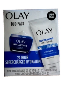 OLAY HYALURONIC SUPERCHARGED HYDRATION DUO PACK/GEL & GEL CLEANSER/NEW - Picture 1 of 2