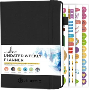 JUBTIC Undated Planner Weekly and Monthly A5-Weekly Planner, Black - Picture 1 of 6
