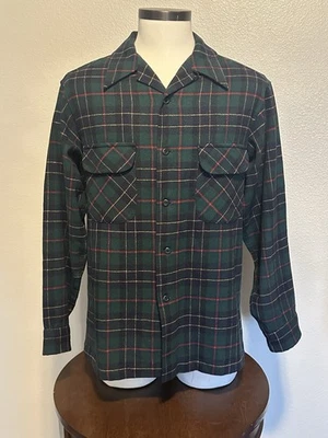 Pendleton Vintage 60s/70 Virgin Wool BOARD Shirt Men Loop Collar L Tartan Plaid - Image 1 of 4