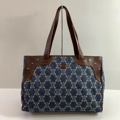 CELINE Macadam Denim Tote Bag Blue Denim Pattern Vintage Authentic - Image 1 of 4