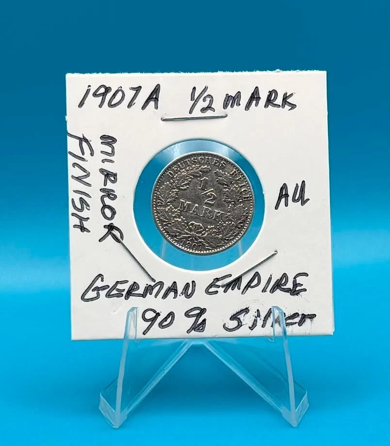 ALEMANIA 1907A 1/2 Marco Plata - Imperio, Águila Reichsadler, Berlín Casa de la Moneda GEM Foto 1 de 2