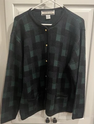 Cárdigan Kobe Cristal Años 80 De Colección Verde Azul Marino Cuadros Tartán Academia Suéter Talla L Foto 1 de 4