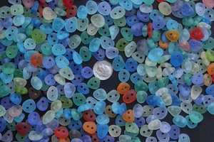 double drilled 2 big holes sea beach glass button 10 pcs mix color jewelry use - Picture 1 of 4