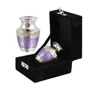Mini keepsake cremation token ashes urn purple silver funeral memorial urn - Picture 1 of 8