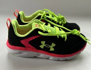 UNDER  ARMOUR GGS ASSERT 9 Girls Size 6.5Y Black/Pink/Lime NEW - Picture 1 of 6