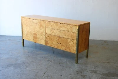 Impresionante Tomlinson Posmoderno/Mediados de Siglo Olivo Burl Madera y Latón Credenza Foto 1 de 4