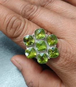 Peridot Ring Sterling Silver Floral Cushion Gemstone Jewelry Anniversary Gift 7' - Picture 1 of 6
