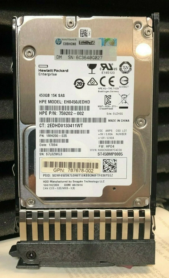 759202-002 REF HPE 450GB SAS 12G 15K SFF SC HDD 1mh200-035 787678-002 - Image 1 of 1