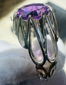 Natural Amethyst Gemstone With 925 Silver Plated Ring For Men's Handmade Ring - Picture 1 of 6