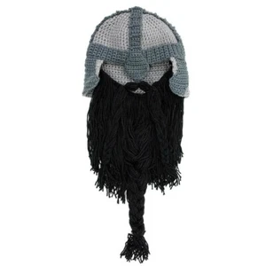 Beard Head Barbarian Warrior Fun Knit Warm Hat Face Cover Black Beard Winter Ski - Picture 1 of 4
