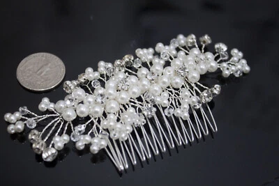 Handmade Gold tone hair comb bridal wedding crystal pearl rhinestone  ha1922 - Image 1 of 4