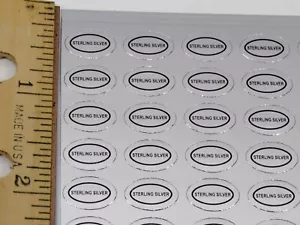 100 Peel Off Adhesive Labels Tags ~ Oval 1/2" x 5/16" Marked "STERLING SILVER" - Picture 1 of 5