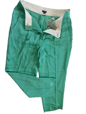 Calça J CREW feminina 6 clássica plissada descontraída viscose poliéster verde - Imagem 1 de 4